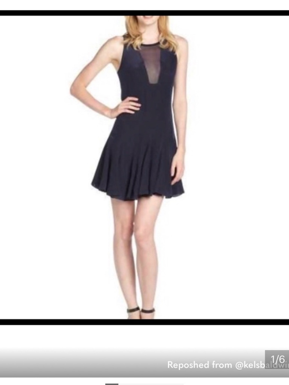 Rebecca Taylor navy  Sleeveless Mesh-Panel Fit & Flare Dress